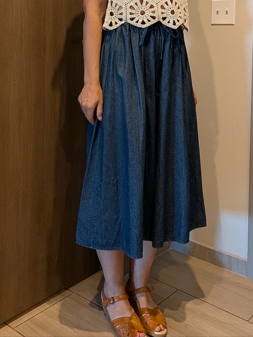 JAPANESE DENIM CULOTTES wide leg cropped pants M